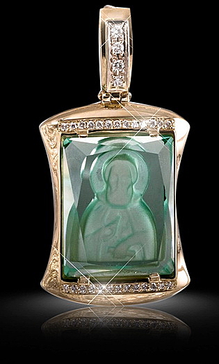 Образок Преподобный Сергий Радонежский, зеленый кварц