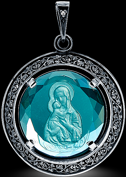Образок Владимирская икона Божией Матери, зеленый кварц