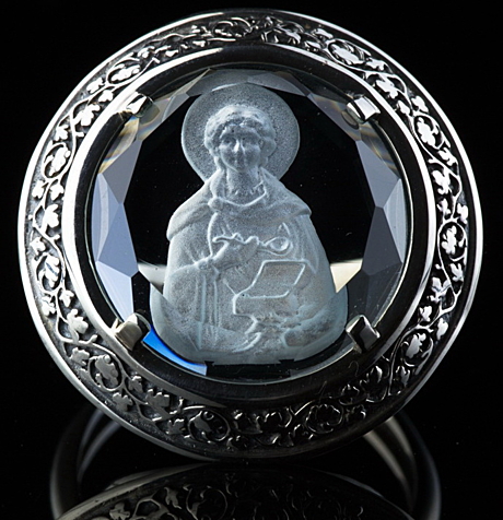 Кольцо святой Пантелеймон Целитель, голубой кварц