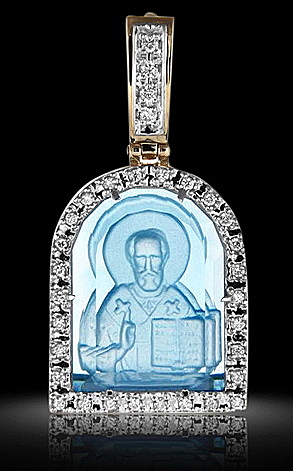 Образок святитель Николай Чудотворец, голубой кварц