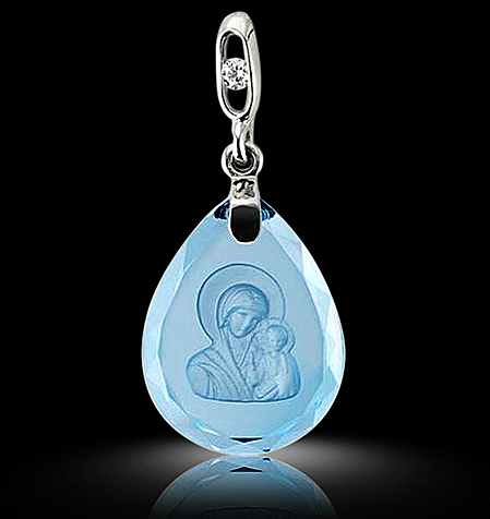 Образок икона Божией Матери Казанская, голубой топаз