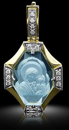 Образок Казанская Божия Матерь, голубой топаз