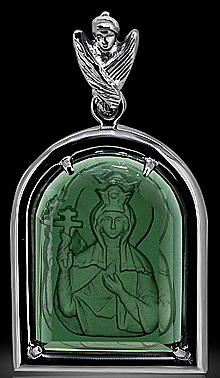 Образок cвятая равноапостольная царица Елена, зеленый кварц