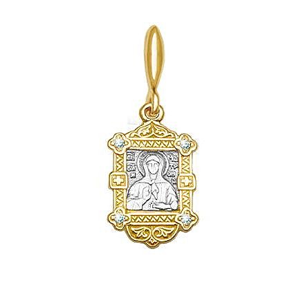 Нательная икона святая блаженная Матрона Московская, золото, Swarovski