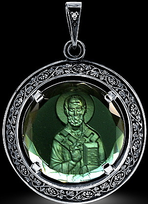 Образок святитель Николай Чудотворец, зеленый кварц