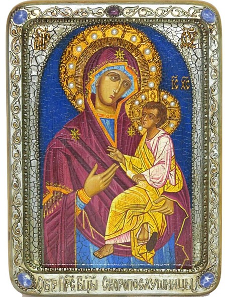 Живописная икона Божией матери Скоропослушница на кипарисе