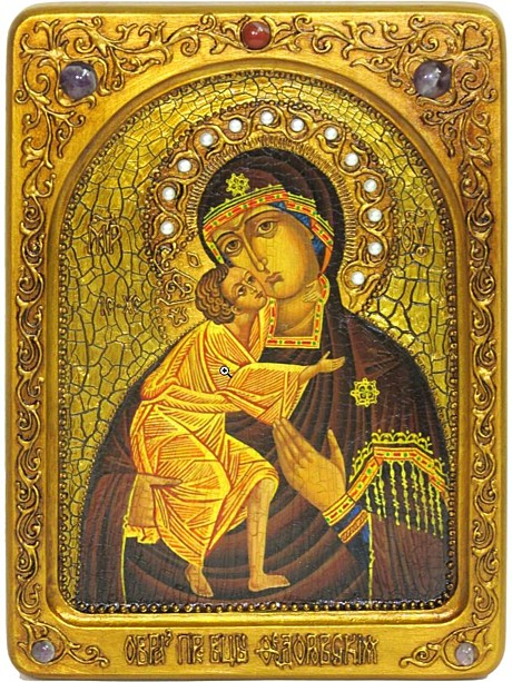 Живописная икона Феодоровская икона Божией Матери на кипарисе