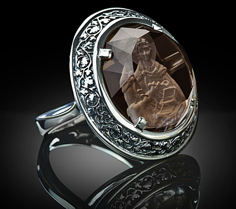Кольцо святой Пантелеймон Целитель, раух-топаз
