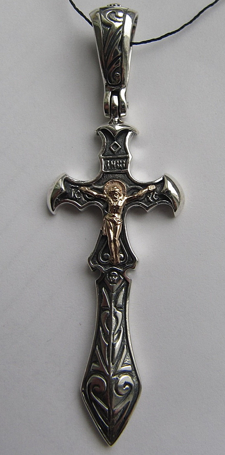 Серебряный крест «Клинок» с золотой накладкой