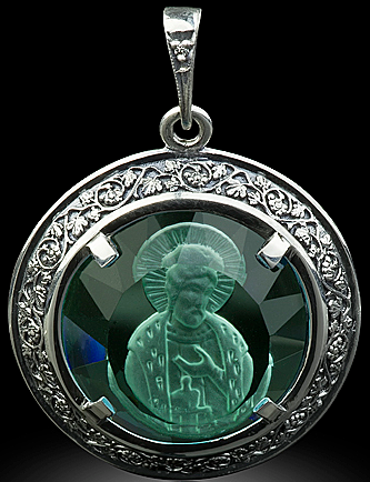 Образок святой князь Александр Невский, зеленый кварц