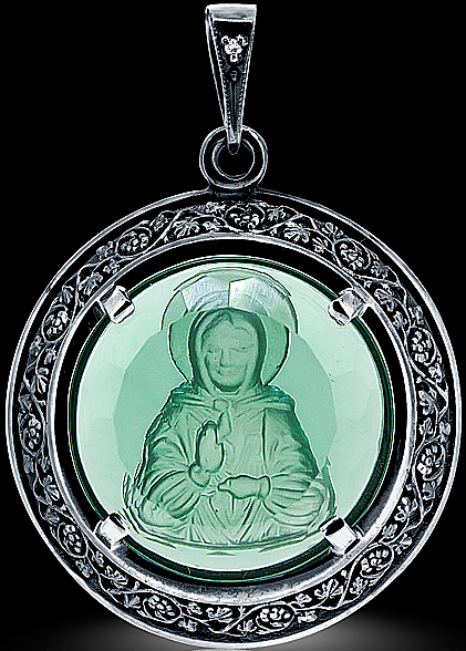 Образок святая блаженная Матрона Московская, зеленый кварц