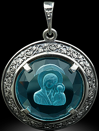 Образок Казанская икона Божией Матери, голубой кварц