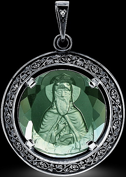 Образок преподобный Давид Серпуховской, зеленый кварц