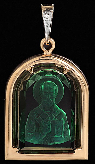 Образок святитель Николай Чудотворец, зеленый кварц