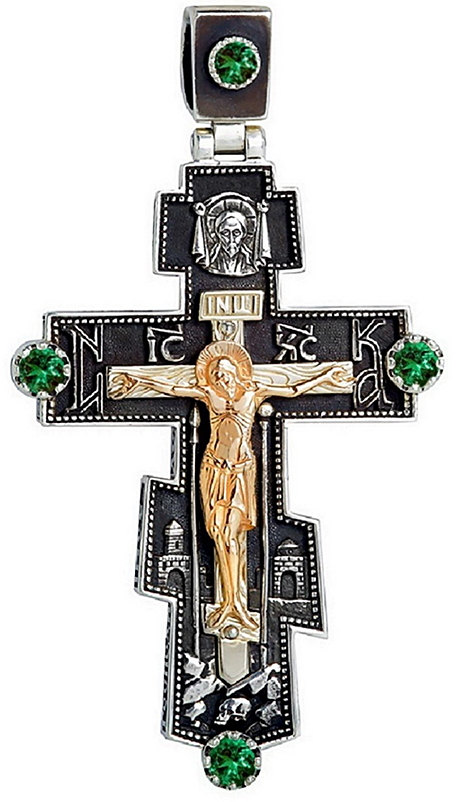 Крест с образом Николая Чудотворца, изумруд