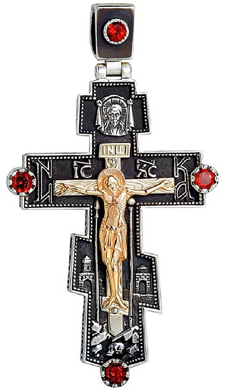 Крест с образом Николая Чудотворца, гранат