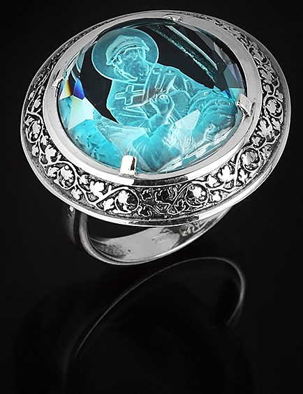 Кольцо святитель Спиридон Тримифунтский, голубой кварц