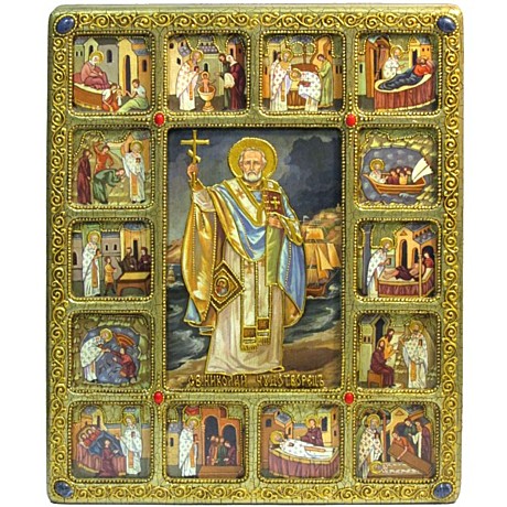 Икона святитель Николай Чудотворец с житийными сценами