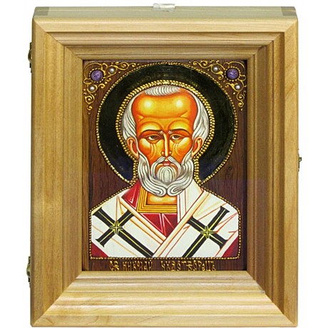 Подарочная икона святитель Николай Чудотворец, сусульное золото