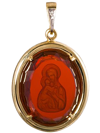 Образок Владимирская икона Божией Матери, гранат