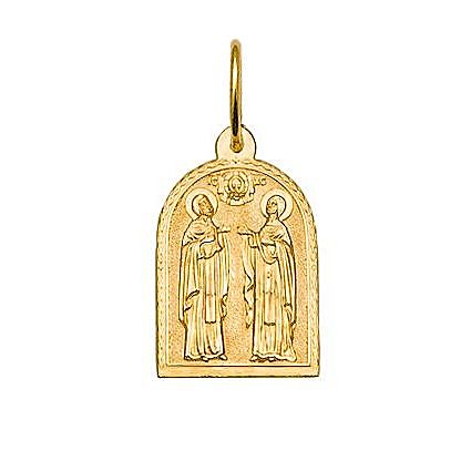 Нательная икона святые благоверные Петр и Феврония, красное золото