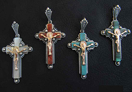 Крест серебряный с имитацией бирюзы